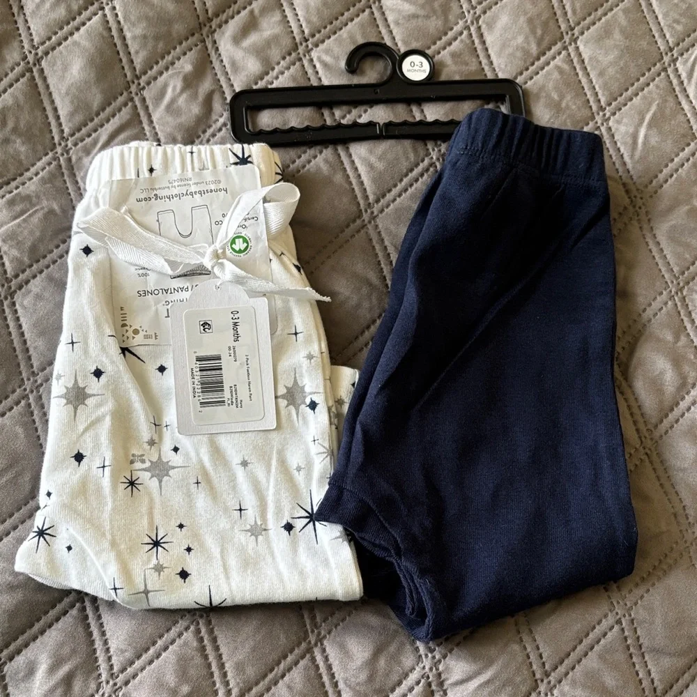 NWT Honest Baby Organic Cotton 2 Pack Harem Pants 0-3 Months Navy Twinkle Star - Picture 11 of 11